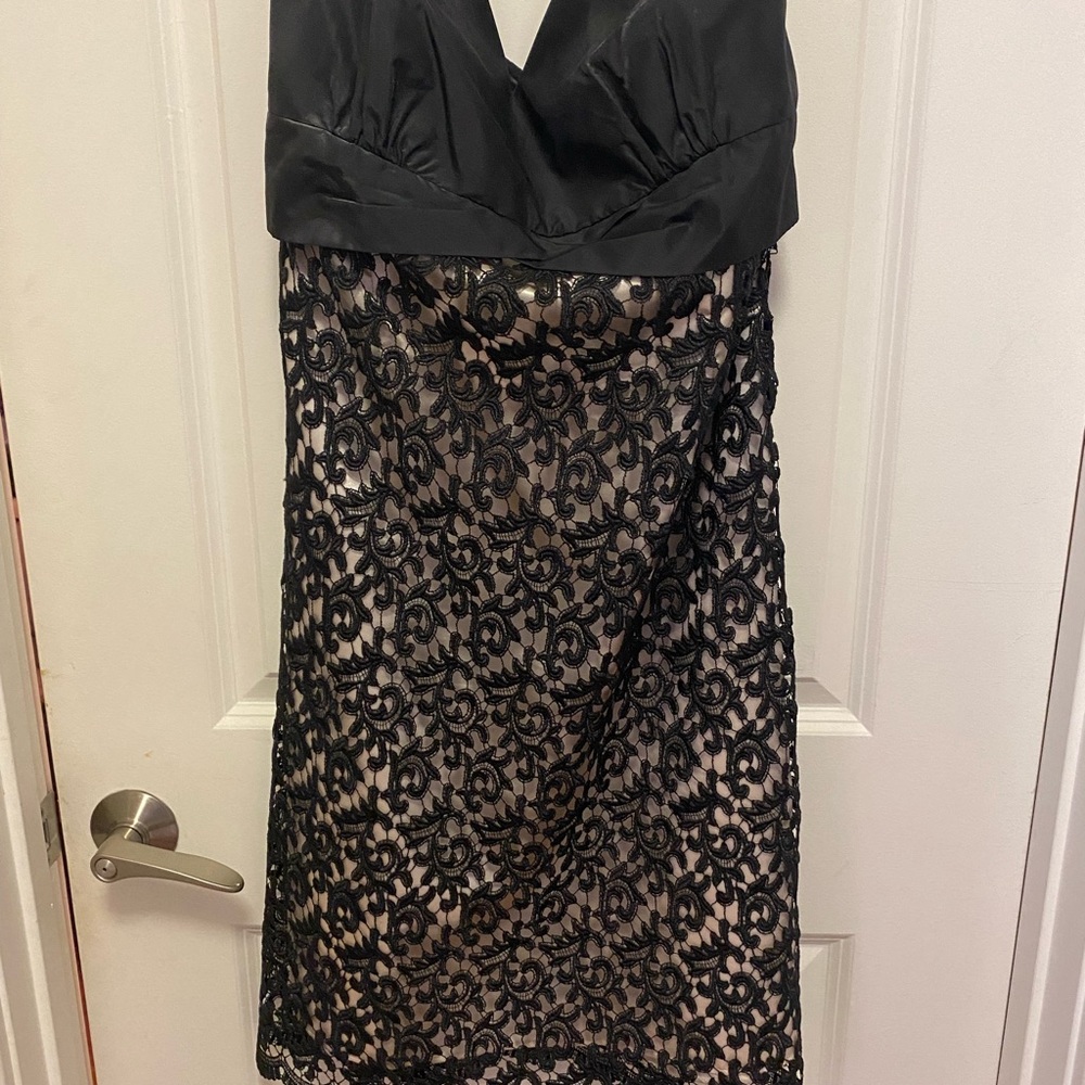 White House Black Market Strapless Black Floral Dress